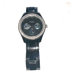 Black ceramic Fossil watch with Swarovski detail